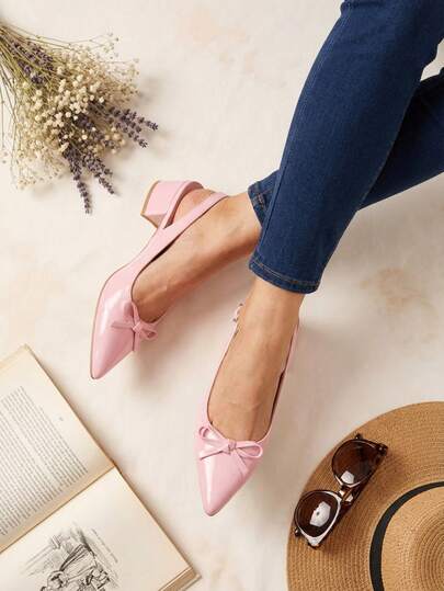 Zapatos de tacón con detalle de lazo, de charol azul claro, para brindar elegancia en cada paso, zapatillas primaverales perfectas para eventos especiales, fáciles de combinar