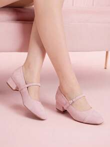 CUCCOO DOLLMOD Giày nữ mũi tròn bằng da lộn màu hồng có chữ, kiểu dáng dễ thương, giày Mary Jane thời trang, đế dày hoặc đế thấp, phù hợp cho sinh viên. - Hồng - Xem 3