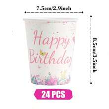 Little Butterfly Happy Birthday Disposable Plates, Napkins And Paper Cups Party Set, Serves 24 Guests. This Disposable Paper Plate Party Tableware Is Suitable For Birthdays, Weddings, Themed Parties And Family Picnics. - View 6