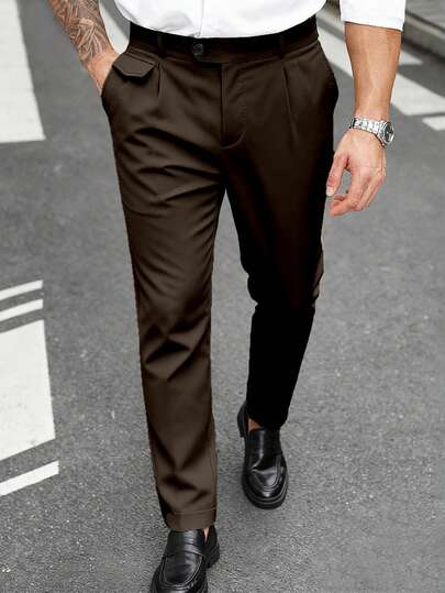 Manfinity Mode Plus Size Men's Casual Solid Color Commuter Pants