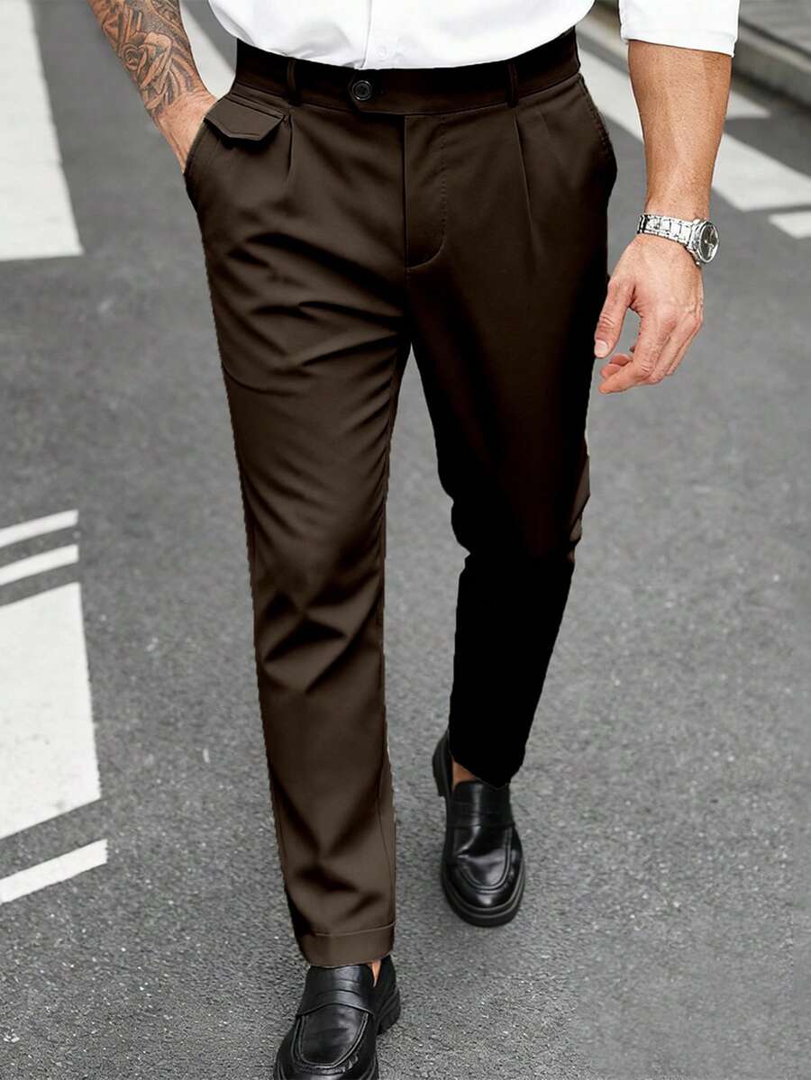 Manfinity Mode Pantalones informales de unicolor para hombres de talla grande, formales - Café integral - Ver 1