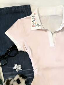 Glimmora Women's Casual Colorblock Floral Print T-Shirt, Summer - Multicolor - View 5