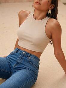 Swim Chiccia Women Plain Round Neck Sleeveless Simple Casual Top - Multicolor - View 4