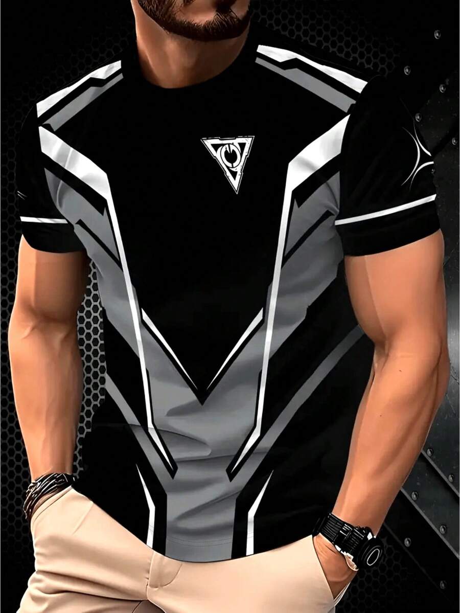 Manfinity Dauomo Plus Size Men's Colorblock Short Sleeve T-Shirt - Multicolor - View 1