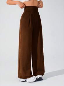 Lifespree 女式休闲纯色高腰运动裤，带侧袋 - 彩色 - 查看 3