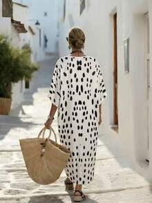 Balvessa 女士V领印花休闲派对旅行中长连衣裙 - 彩色 - 查看 2