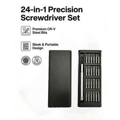 一套24合1迷你磁性精密螺丝刀套装，碳钢材质，现代家居磁性螺丝刀套装，小型螺丝刀套装，父亲节礼物，必备家用工具（星形、Y形、梅花形、三角形、十字形、一字形、U形、六角形），适用于眼镜、笔记本电脑、智能手机、手表、玩具等维修