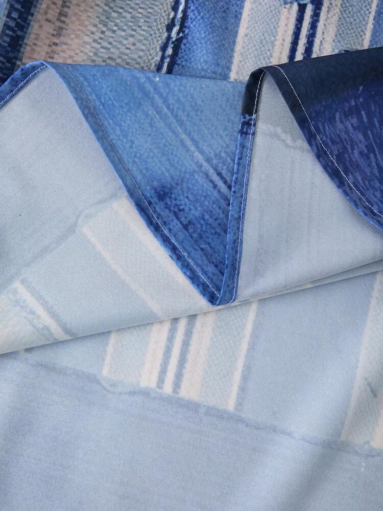 Plus Size Women Denim Effect Print Short Sleeve Shirt And Pants Casual 2-Piece Set