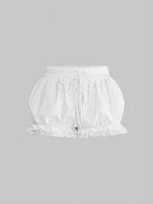 ROMWE Quần short nữ cạp rộng dáng suông kiểu Vacation Girl gợi cảm. - trắng - Xem 2