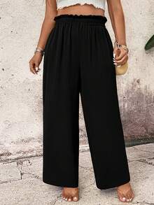 EMERY ROSE Women Summer Plus Size Side Pocket Wide Leg Pants,Black Smart Casual Holiday Loose Trousers,Suitable For Spring,Sommar And Autumn Business Fall - Black - View 1
