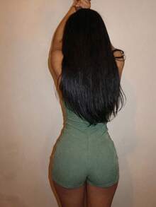 Slaydiva 新款夏季休闲街头音乐节修身罗纹仿雪花V领镂空织带拼接女式连体裤，适合日常穿着、返校季、波西米亚风、西部风、游牧风、海滩风、运动健身、音乐节、演唱会、机场穿搭、早午餐穿搭、旅行度假、居家休闲等场合。 - 綠色 - 查看 3