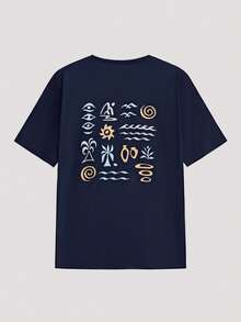 Open Phase Áo thun nam tay ngắn cổ tròn in hình mắt, phong cách retro Mỹ, unisex, dáng rộng thoải mái, thích hợp mặc hàng ngày và đi nghỉ hè. - Màu xanh hải quân - Xem 2