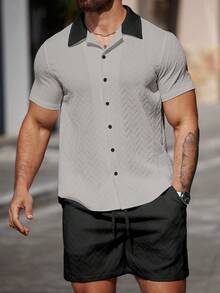 Manfinity CasualCool 2pcs Men's Casual Short Sleeve Shirt & Shorts Set - Multicolor - View 5