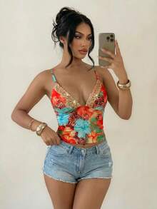 Sirith 女士新款时尚性感吊带亮片印花度假沙滩夏季约会吊带背心 - 彩色 - 查看 3