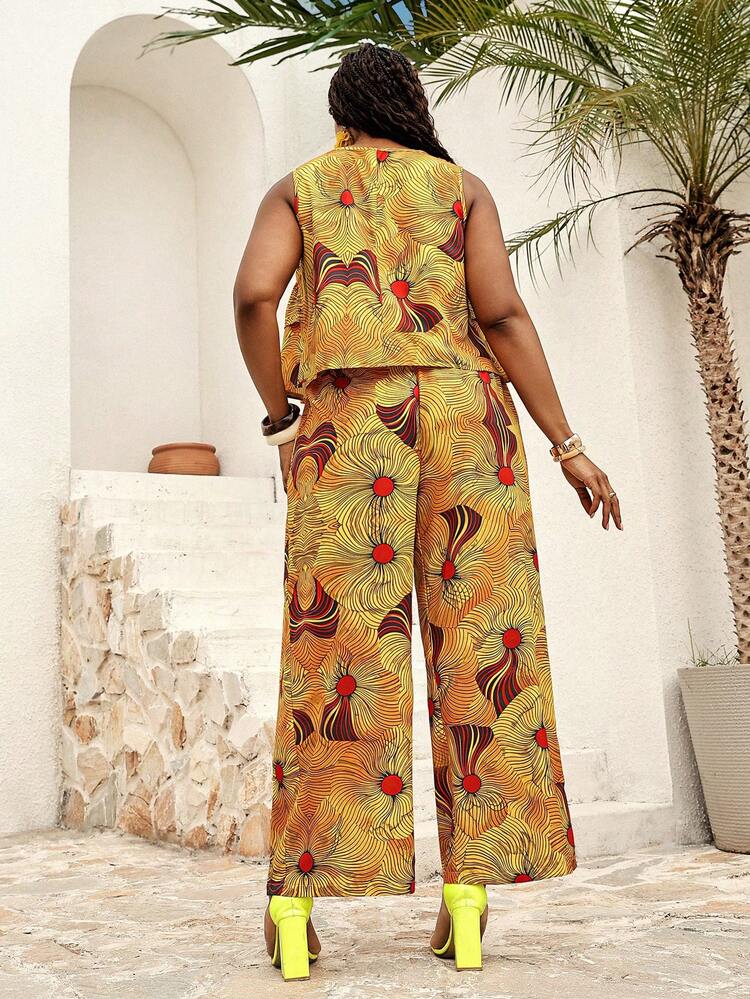 Plus Size Women Floral Print Top And Wide Leg Pants Casual 2 Pieces Set Summer Outfits Summer Clothes Spring Dress Spring Outfit Women Spring Clothing Beach Vacation Outfits For Women Vacation Dress Bohemian Festival Outfits For Women Beach Outfits For Women Going Out Outfits Women's Summer Co Ord Women 2 Pieces Outfit Casual Women Vacation Outfit Sets Women's Summer 2 Pieces Sets Women 2 Pieces Sets Yellow