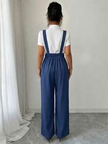 Elenzga 女士优雅蓝色金属钩连体裤，休闲日常穿着，适合春、夏、秋、冬、派对、日常休闲穿着。曲线连体裤，女士蓝色连体裤，女士连体裤。 - 藍色 - 查看 2