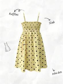 Pariaura 女士黄色波点吊带连衣裙，胸部褶皱设计增添柔美感，宽松裙摆适合外出、约会、海滩等场合，复古波点图案。夏季连衣裙、约会装、沙滩装、日常休闲波点连衣裙，女士夏季连衣裙、女士夏季套装、可爱连衣裙、波点连衣裙、金色波点、黄色连衣裙、黄色波点连衣裙、吊带裙、黄色吊带裙、女士吊带裙、波点夏季连衣裙、女士野餐连衣裙、女士夏季套装 - 黃色 - 查看 2