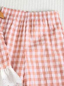 Emery Rose Kids Emery Rose Kids 2件套少女格子圆领休闲背心和裤子套装 - 粉色 - 查看 11