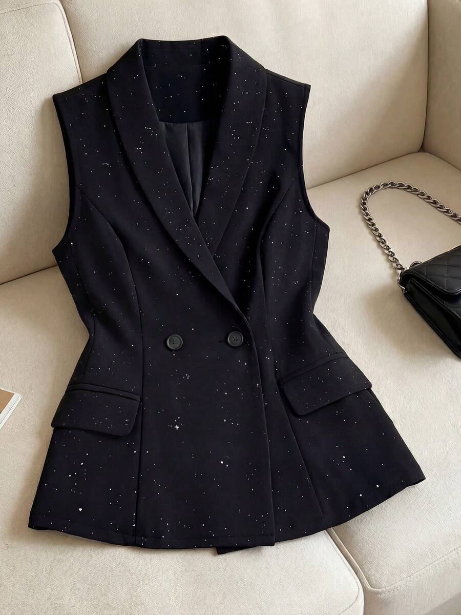 Elenzga Áo vest blazer nữ thanh lịch và lãng mạn dành cho các buổi tiệc/gặp gỡ - màu đen - Xem 1