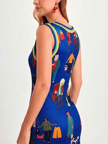 CAJUNI People's Market Print Knit Mid Dress,Summer Dresses For Women, - Royal Blue - View 3