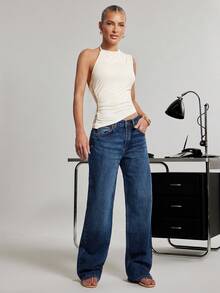 SHEIN Haute Áo trễ vai không đối xứng - Màu be - Xem 5