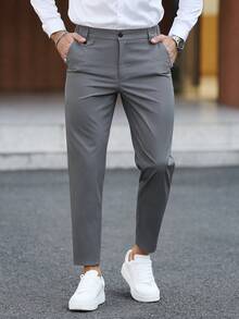 Manfinity Mode Men's Solid Color Minimalist Casual Suit Pants, Formal, Ceremony - Grey - View 6