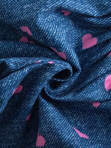 SHEIN Elladie kids Bộ 2 chiếc quần short bất đối xứng in họa tiết hoa hướng dương, trái tim, khuôn mặt rực rỡ, hiệu ứng denim, dành cho bé gái, phối màu xanh dương và hồng, thích hợp cho các hoạt động mùa hè. - Nhiều màu - Xem 2