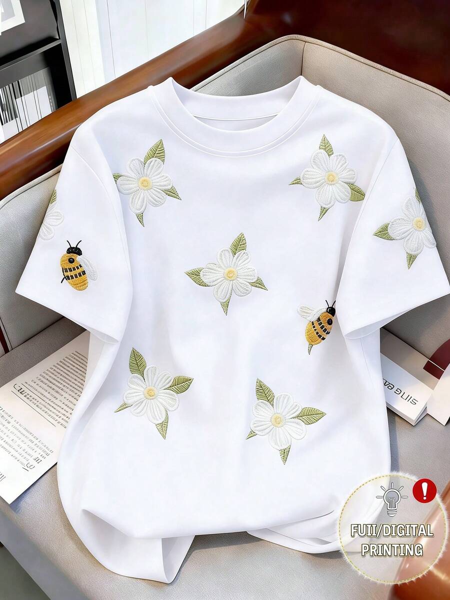 Resyla Casual Floral & Bee Print T-Shirt, Summer - Multicolor - View 1