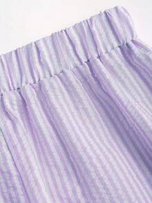 Sweetra Bộ đồ nữ kẻ sọc phong cách thường ngày, gồm 2 món, thích hợp cho các buổi đi chơi mùa xuân và mùa hè, màu hồng. - Màu tím - Xem 8