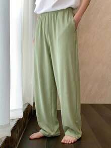 DAZY 男士长款绿色弹力腰宽松休闲裤 - 軍綠色 - 查看 5