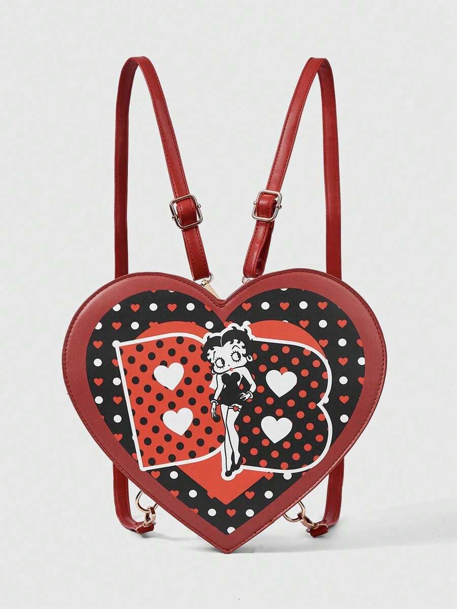Betty Boop | ROMWE Túi xách Betty Boop & ROMWE hình dáng đặc biệt, kiểu dáng hoạt hình dễ thương, chất liệu PU, thích hợp cho việc đi học. - Màu đỏ 1 - Xem 1