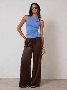 COSMINA Camiseta de tirantes de unicolor casual para mujer, verano - Celeste - Ver 4