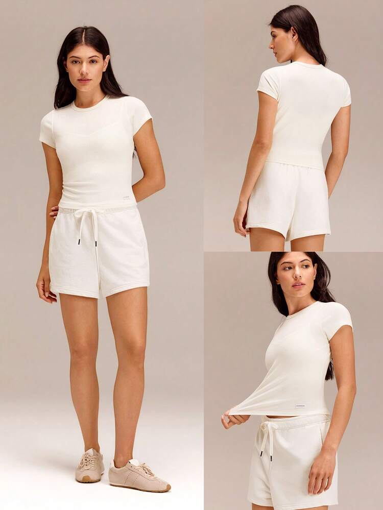 Valentine's Day Ribbed Pima Cotton Love All Day Ultra-Soft Breathable Lightweight Stretchy Waist Length Crewneck Tee Daily Casual Wear