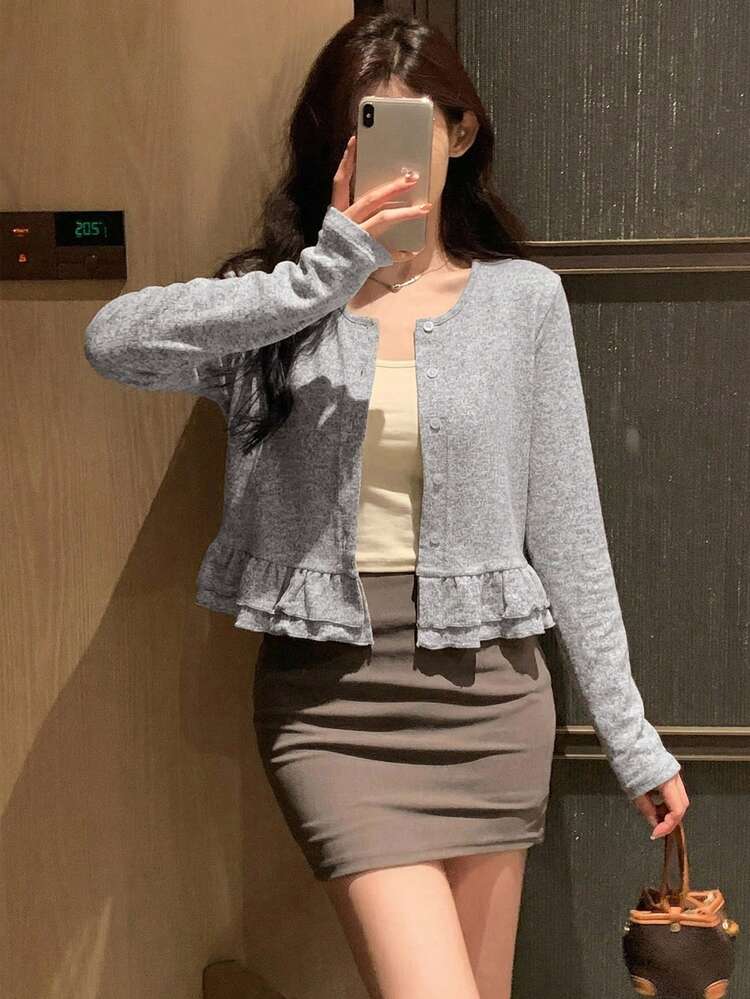 Women's Casual Loose Crew Neck Cardigan T-Shirt