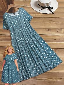 Rusticease Vestido holgado con mangas abullonadas, hombros caídos, volantes en el bajo y ajuste suelto, adecuado para primavera y verano, tallas grandes, estilo campestre de vacaciones - Multicolor - Ver 1