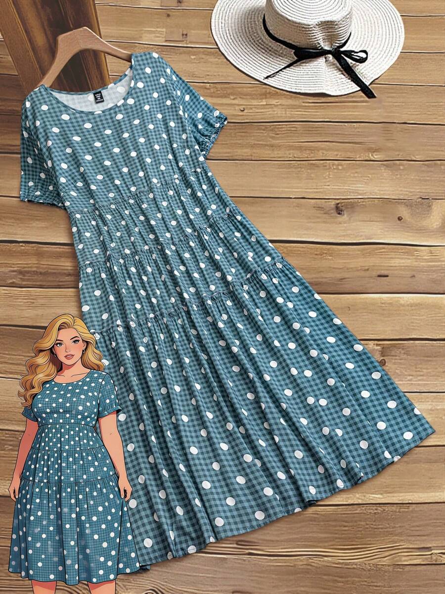 Rusticease Vestido holgado con mangas abullonadas, hombros caídos, volantes en el bajo y ajuste suelto, adecuado para primavera y verano, tallas grandes, estilo campestre de vacaciones - Multicolor - Ver 1