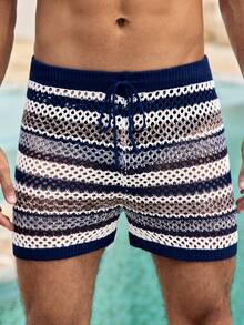 Mercer Haus 男士度假休闲多色镂空针织短裤沙滩装男士泳裤沙滩短裤，适合夏季在夏威夷的热带假期穿着。 - 彩色 - 查看 6