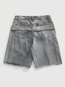 ROMWE MEN Quần short denim nam dáng rộng, bạc màu, rách rưới. - Màu be - Xem 3