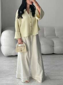 Modelyn Plus Size Women Solid Color Casual Versatile Daily Wear Shirt - Pale Yellow - View 5