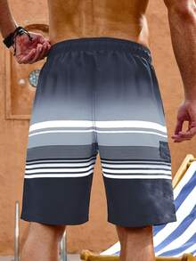 Manfinity KASUA Plus Size Men's Drawstring Waist Color Block Casual Beach Shorts, Holiday - Navy Blue - View 2