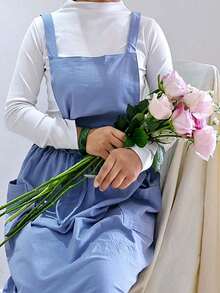 春夏轻盈双面围裙，腰部可调节，柔软棉混纺面料，带口袋，适合园艺工作，优雅轻便。 - 多色 - 查看 14