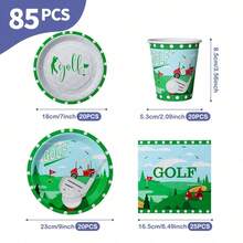高尔夫主题一次性餐盘、餐巾纸和杯子套装，可供20位客人使用。这款一次性派对套装（包括餐盘、餐巾纸和杯子）非常适合生日派对、婚礼和家庭野餐。 - 查看 10
