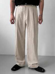 DAZY Khaki Solid Color Casual Pants For Men - Khaki - View 9