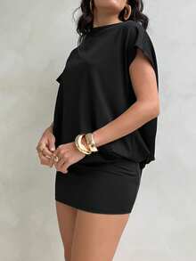 Aloruh Elegant Knit Backless Tie Strap Women Mini Dress, Black Party - Black - View 5