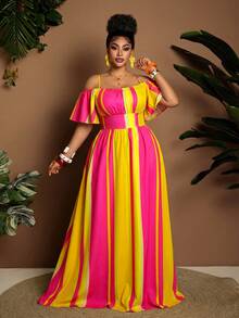 Maweii 大码性感露肩收腰连衣裙，修身显瘦，适合万圣节、春夏穿着 - 彩色 - 查看 1