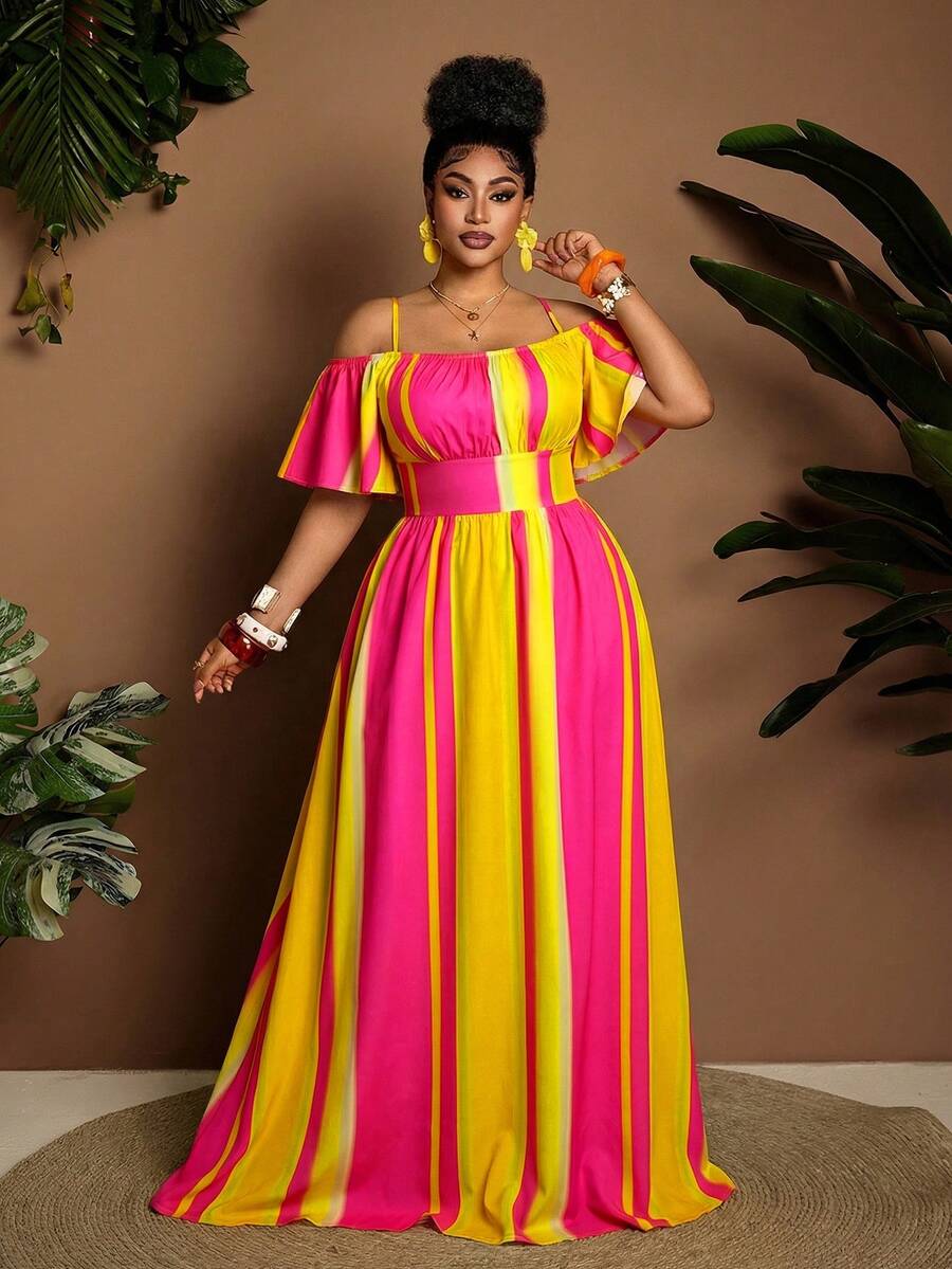 Maweii 大码性感露肩收腰连衣裙，修身显瘦，适合万圣节、春夏穿着 - 彩色 - 查看 1