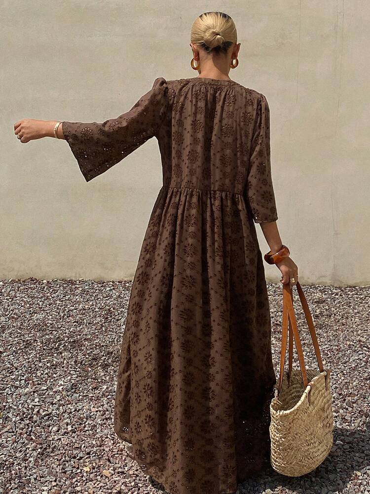 Women's Vacation Casual Hollow Out Embroidery Dress Boho