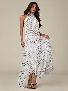 SHEIN BAE 女士波点不对称下摆时尚露背连衣裙 - 白色 - 查看 5