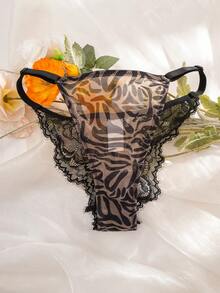 Bare Chapter 2pcs Women Leopard Print Lace Patchwork Front Closure Wireless Thin Cup Comfortable Lingerie Set - Multicolor - View 6