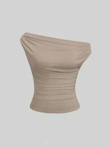 Sweetra Conjunto de blusa casual elegante, ligera y cómoda con volantes asimétricos en el hombro para mujer, ideal para primavera - Multicolor - Ver 4